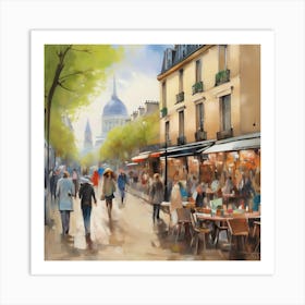 Paris Cafe Street.Cafe in Paris. spring season. Passersby. The beauty of the place. Oil colors.28 Art Print