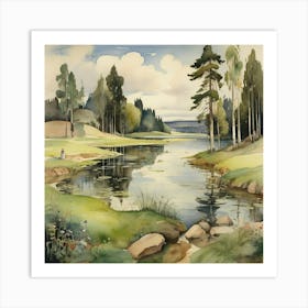 Small Lake 1919 By Magnus Enckell Watercolor Cartoon 0 Art Print