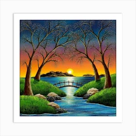 Highly detailed digital painting with sunset landscape design 4 Art Print