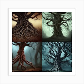 Four Trees In The Forest Art Print