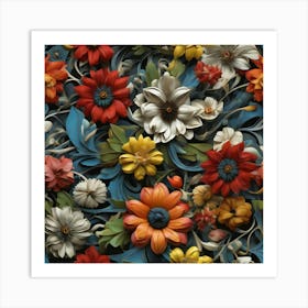 3d Floral Wallpaper Art Print