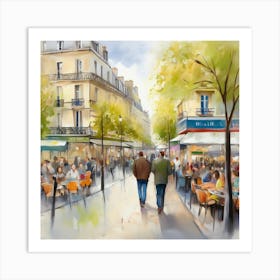 Cafe in Paris. spring season. Passersby. The beauty of the place. Oil colors.14 Art Print