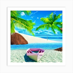 Pink Boat On The Beach Art Print