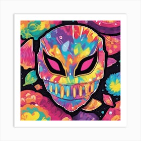 Vibrant Sticker Of A Tie Dye Pattern Mask And Based On A Trend Setting Indie Game Art Print