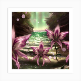 Flowers by a Lake Art Print