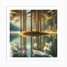 Swans In The Lake Art Print