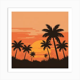 Sunset With Palm Trees 2 Art Print