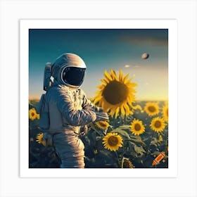 Craiyon 131856 Astronaut Exploring A Field Of Sunflowers On An Alien Planet Art Print