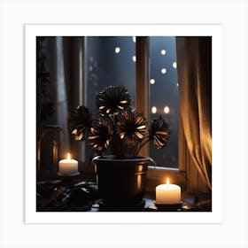 Window Sill With Candles Art Print