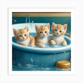 Three Kittens In The Bath Art Print