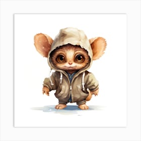 Watercolour Cartoon Tarsier In A Hoodie 1 Art Print