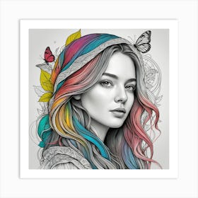 Portrait Of A Girl With Colorful Hair Art Print