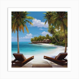 Two Lounge Chairs On The Beach Art Print
