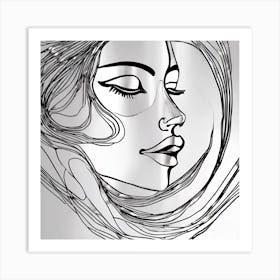 Drawing Of A Woman'S Face Art Print