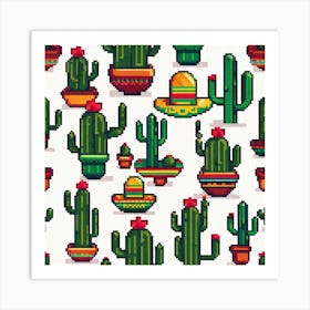 Pixel Cactus Pattern Art Print