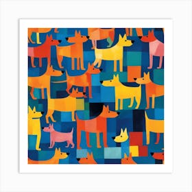 Dogs On A Blue Background Art Print