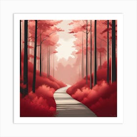 Red Forest Path Art Print