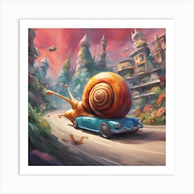 Snail On The Road 1 Art Print