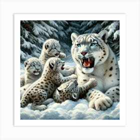 Snow Leopard Family 2 Art Print