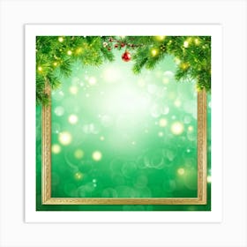 Christmas Frame On Green Background 1 Art Print