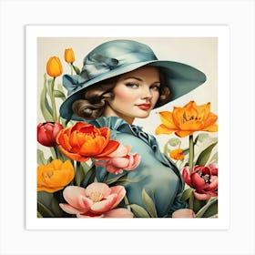Tulips And Hat Art Print