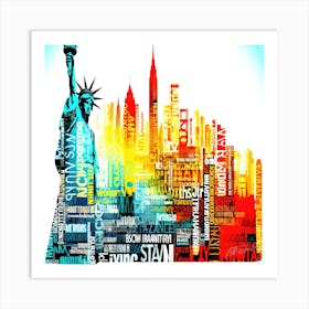 Cityscape And Liberty Statue - Beyond Skyline Art Print