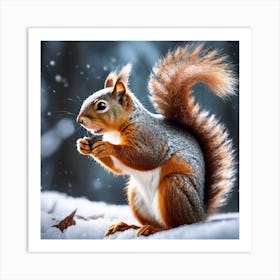 Squirrel In The Snow 4 Art Print