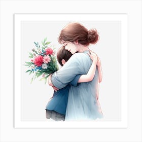 Mother Hugging Her Son Art Print