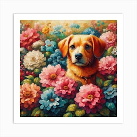 Dog In Flowers Art Print