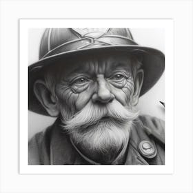 Pencil Old Fireman 1 Art Print