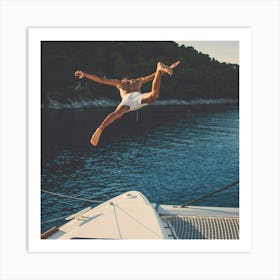 Man Jumping Off A Yacht 2 Art Print