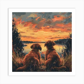 Dogs At Sunset Art Print