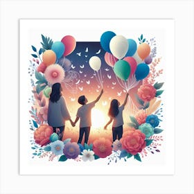 Family Portrait With Balloons 1 Art Print