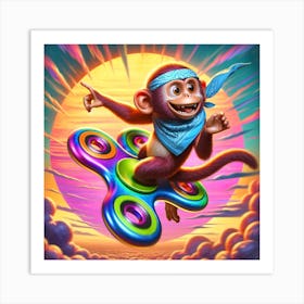 Monkey On A Fidget Spinner 1 Art Print