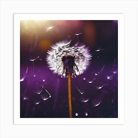 Floating White Dandelion Seeds against Purple Art Print