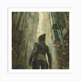 Explorer In a Dystopian Cityscape Art Print