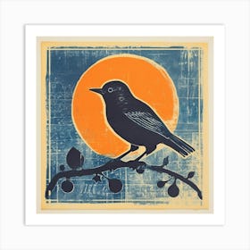 Retro Bird Lithograph Bluebird 3 Art Print