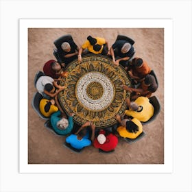 Group Of People Sitting Around A Circular Table Art Print