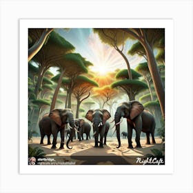 Elephants In The Forest 1 Art Print