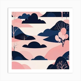 Default Minimal Landscape Pink And Navy Blue 01 Art Print 1 Art Print