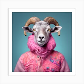 Goat In A Pink Sweater Art Print