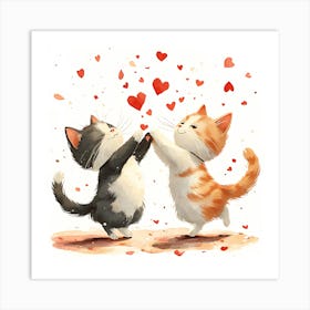 Dancing Cats Under Falling Heart 6 Art Print