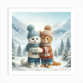 Two Kittens In Winter Art Print