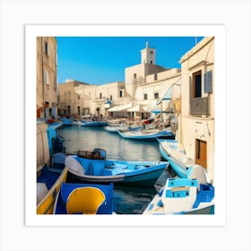 Small Fishing Boats In An Italian Harbour Art Print