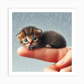 Kitten In Rain 1 Art Print