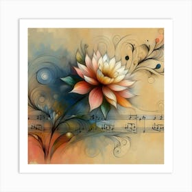 Lotus Flower On Music Sheet Art Print