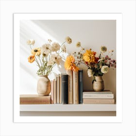 Vases And Books Art Print