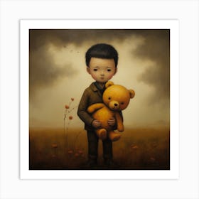 Boy With A Teddy Bear Art Print