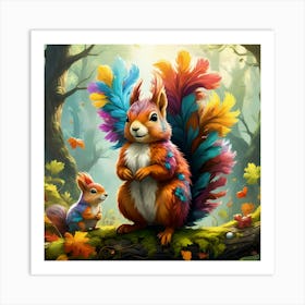 Fantasy Squirrel,Rainbow Feathers #1 1 Art Print