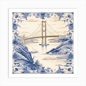 Golden Gate San Francisco Delft Tile Illustration 2 Art Print